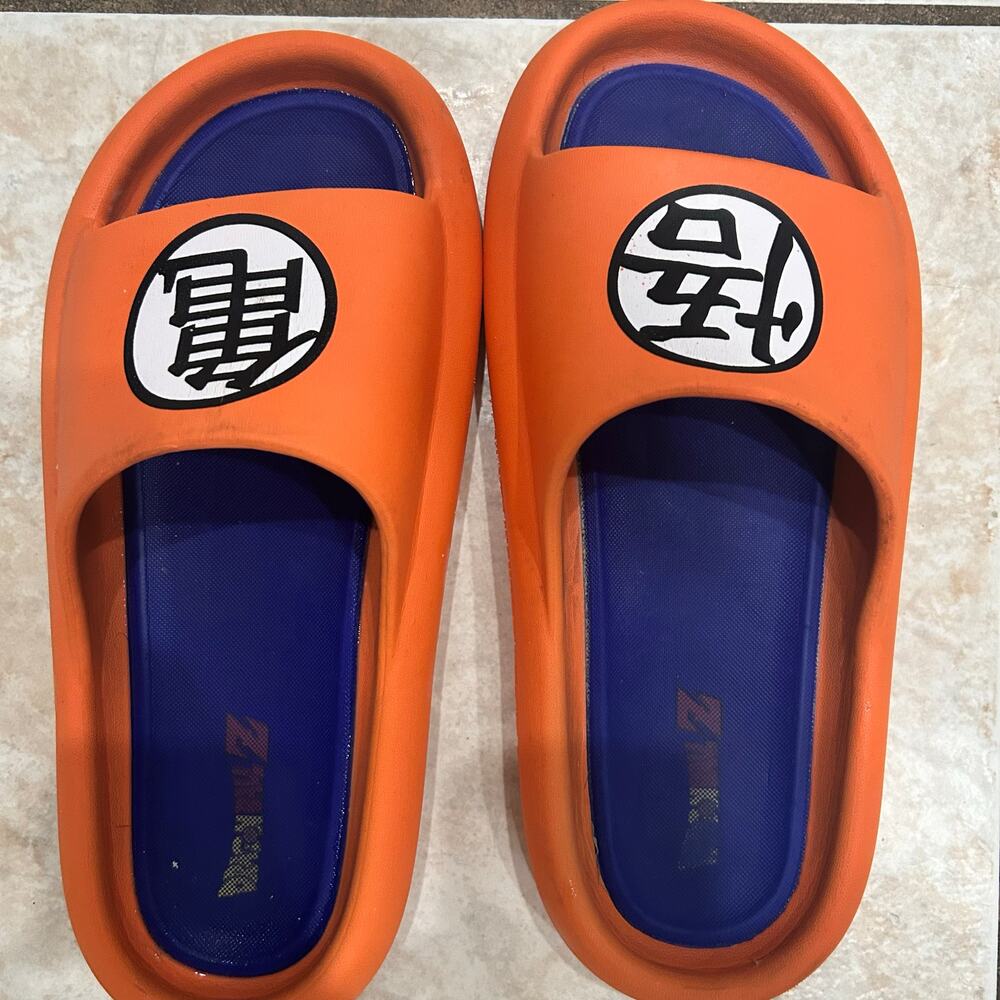 Dragon Ball Z Slide Sandals Orange Blue Anime Logo Rubber Slides